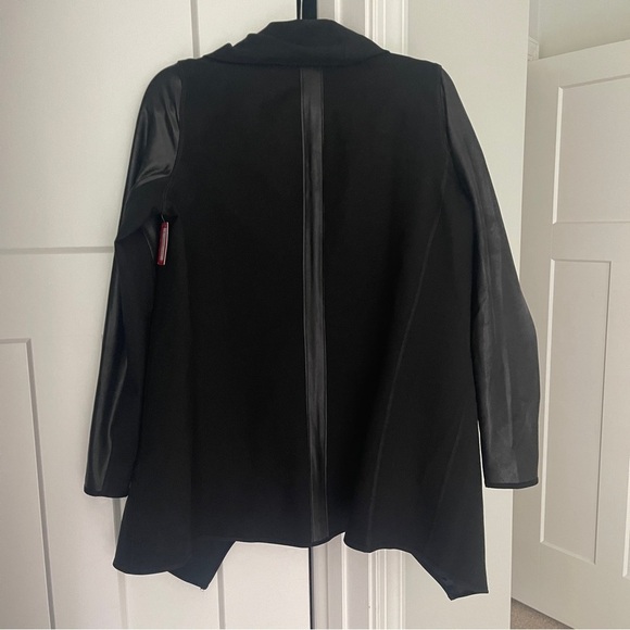 SPANX Faux Leather Convertible Jacket Black Coat Open Front Snap - Picture 4 of 7